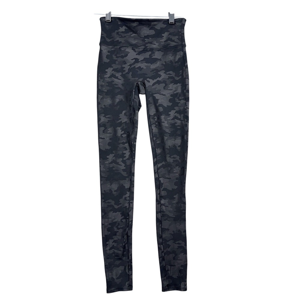 Spanx Faux Leather Camo Leggings Womens S Nylon Elastane Black Gray